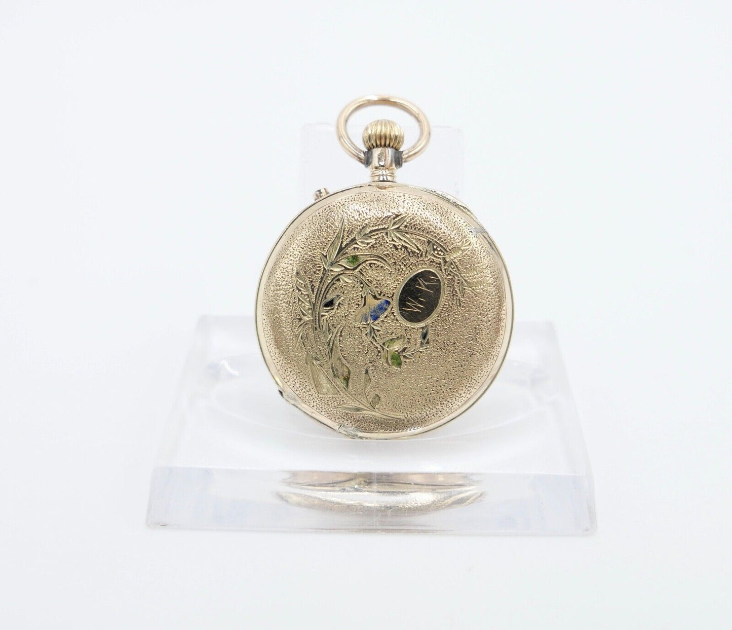 antike Taschenuhr um 1900 Arnold Weber 585 / 14K GOLD 30mm florale Malerei - Antikhandel-Stuttgart