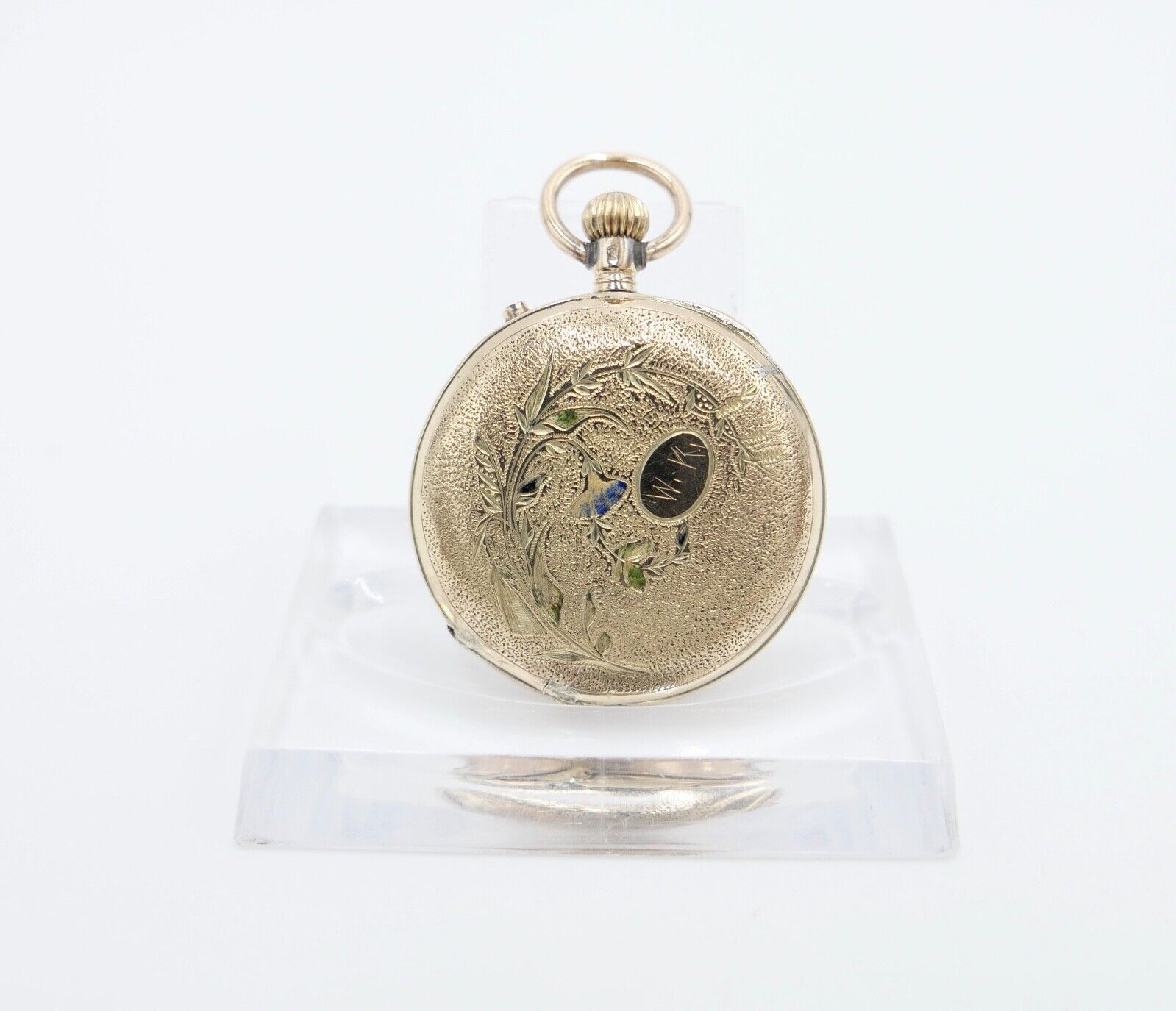 antike Taschenuhr um 1900 Arnold Weber 585 / 14K GOLD 30mm florale Malerei - Antikhandel-Stuttgart