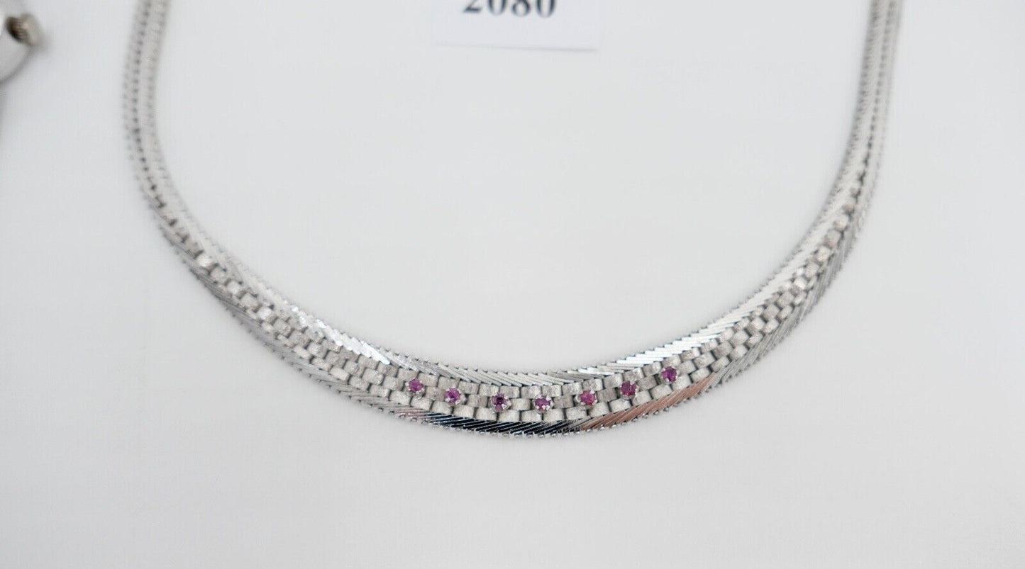 835 Silber Rubin Set " Armband Ring Uhr Ohrringe Collier " 1970er Jahre - Antikhandel-Stuttgart