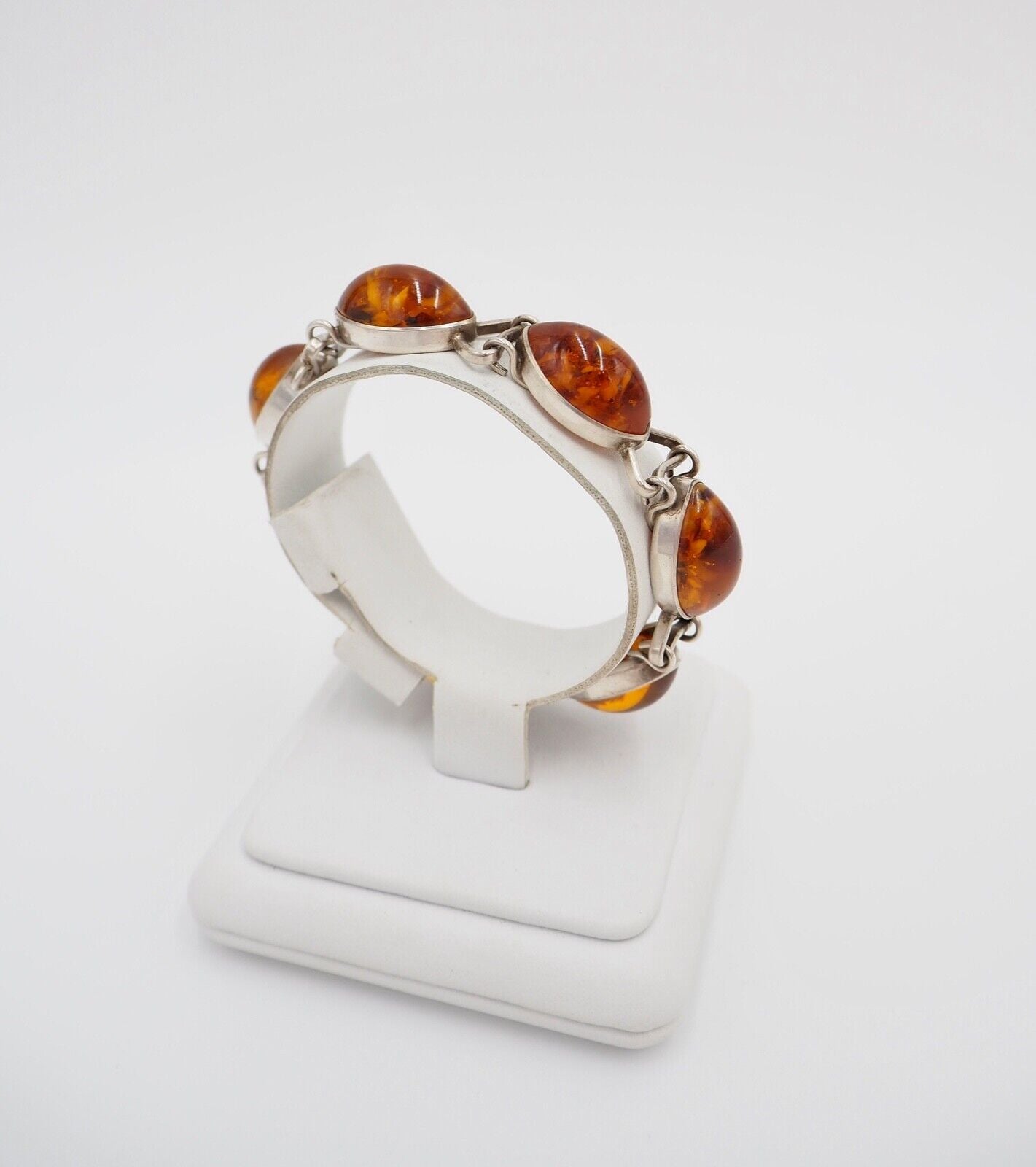 vintage 70er Jahre Cabochon Bernstein Armband Gliederarmband Silber - Antikhandel-Stuttgart