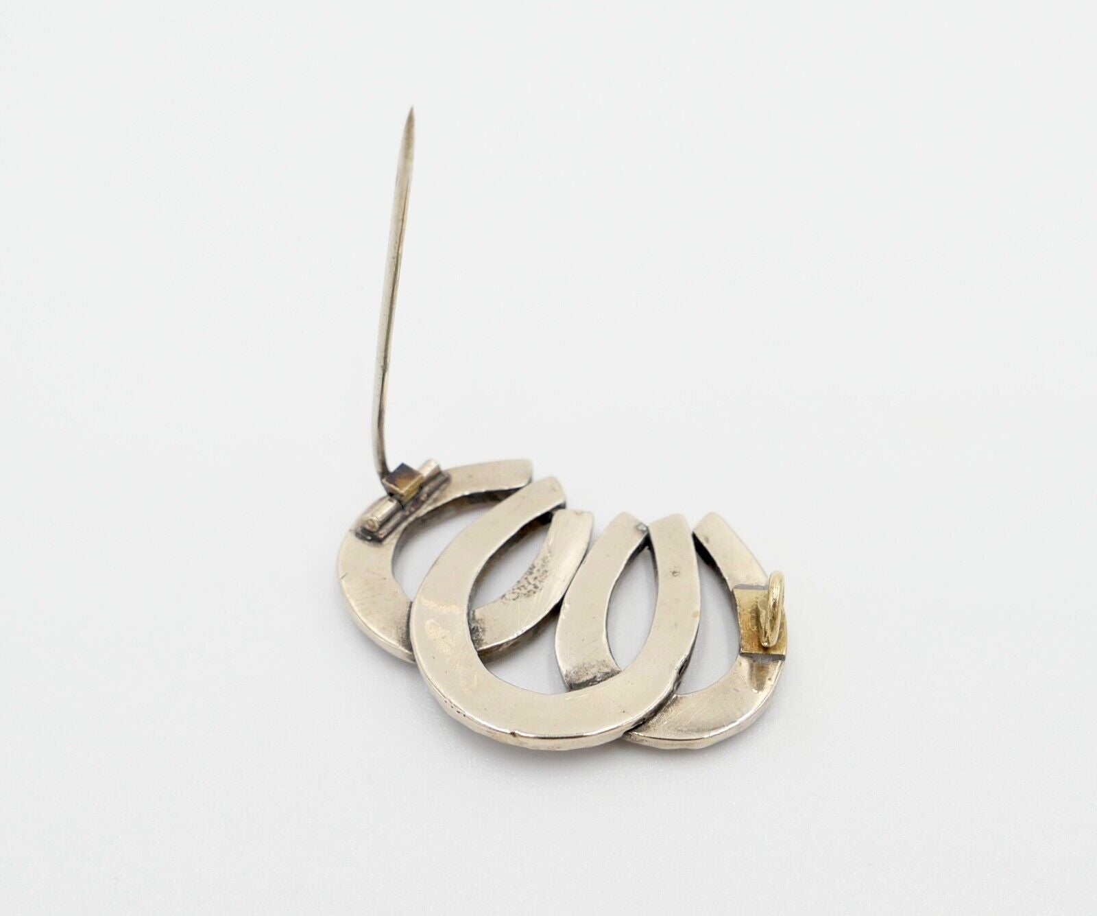 Brosche um 1900 Silber vergoldet Granat Hufeisen - Antikhandel-Stuttgart