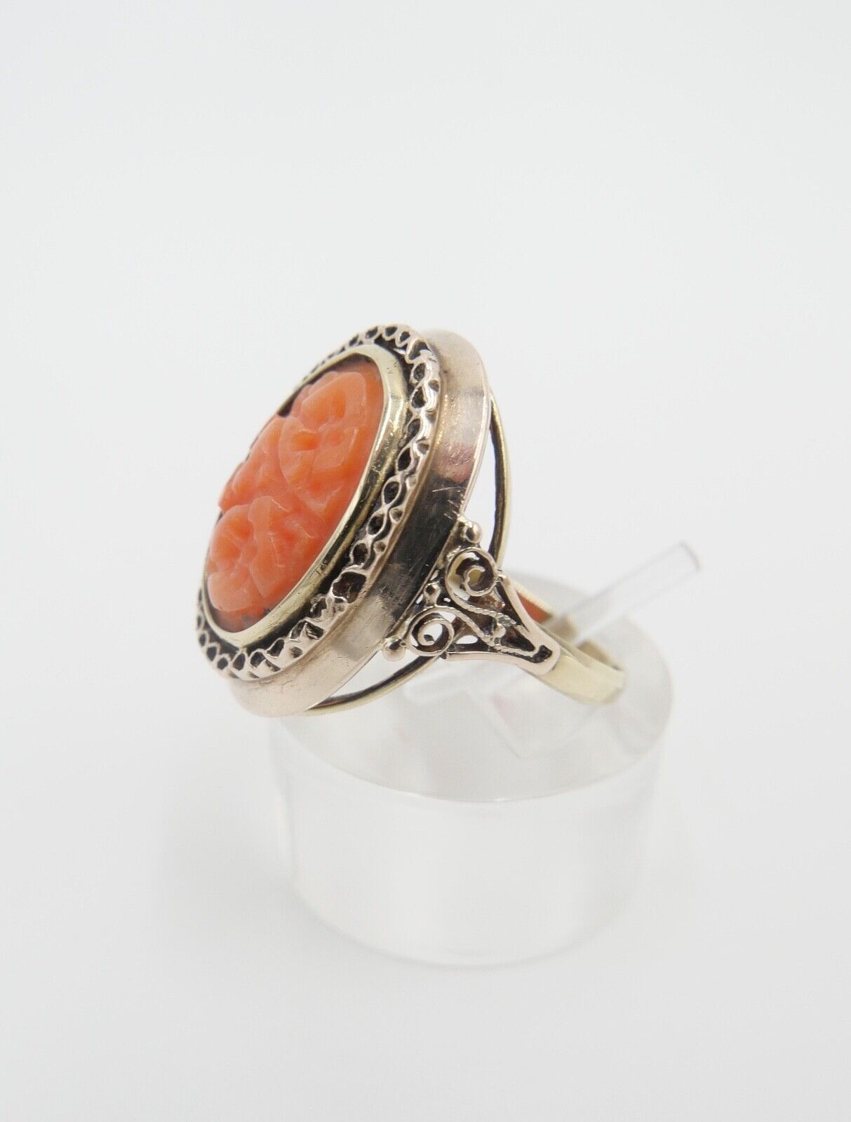 um 1850 antiker Korallen Ring Gold 333 8K Gr. 55 Damenring Koralle 15,2x11,2 mm - Antikhandel-Stuttgart