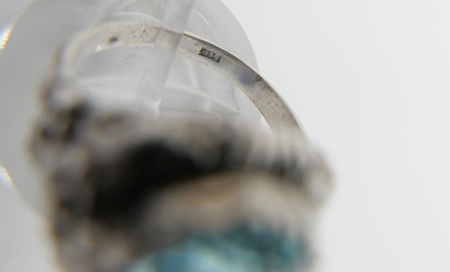 JUGENDSTIL Damenring 835 Silber Gr. 57 floral Glasstein Türkis Blau - Antikhandel-Stuttgart