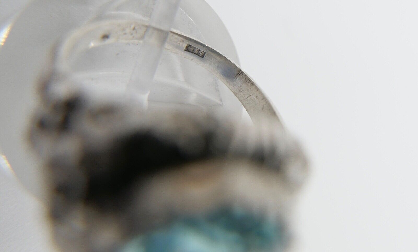 JUGENDSTIL Damenring 835 Silber Gr. 57 floral Glasstein Türkis Blau - Antikhandel-Stuttgart