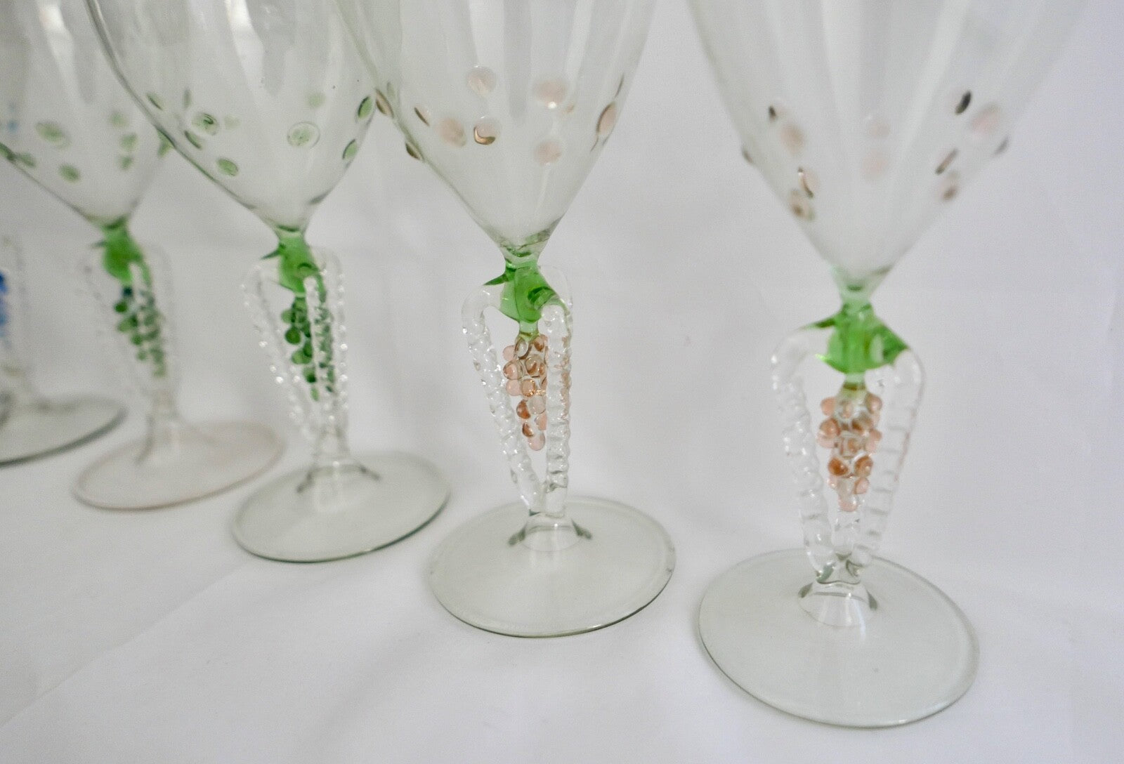 6x Lauscha Bimini Wein Glas Gläser Set Art Deco 14,8 cm buntes Traubenmotiv