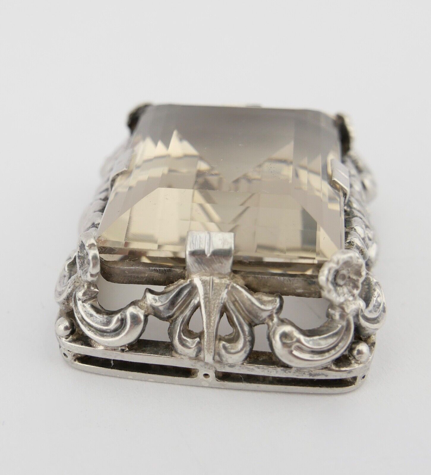Großer Jugendstil 835 Silber Anhänger Art Deco Beryll weiß Ø 2,4 cm um 1900 - Antikhandel-Stuttgart
