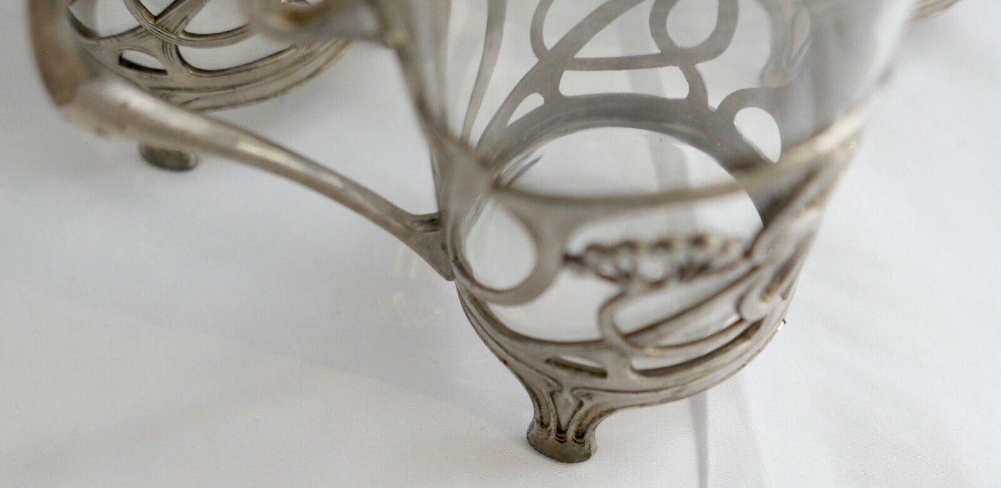 Set 6x Jugendstil Teeglashalter versilbert mit Schott Mainz JENAer Glas um 1900 - Antikhandel-Stuttgart