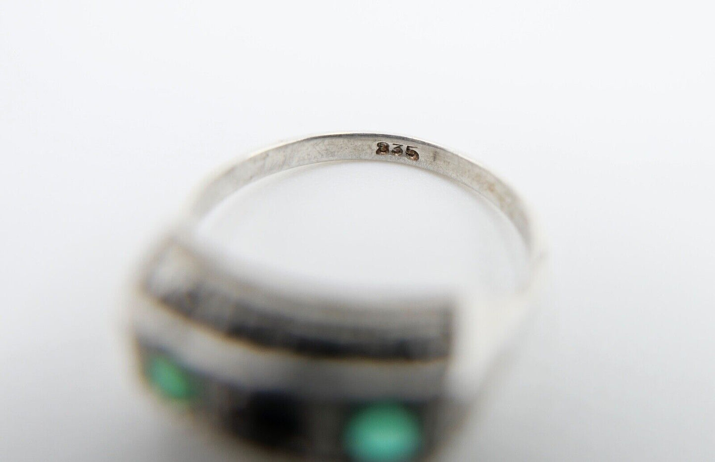 ART DECO Damenring Ring Silber 835 Gr. 53 mit grünen & schwarzen Glasstein - Antikhandel-Stuttgart