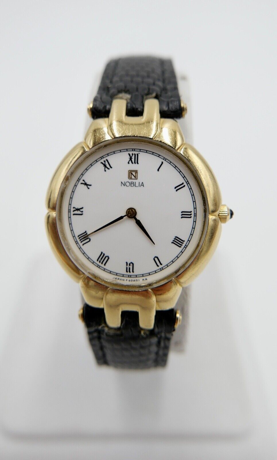 90er Jahre Noblia Damen Armbanduhr 5420-F41434 Y Quartz vergoldet Lederband - Antikhandel-Stuttgart