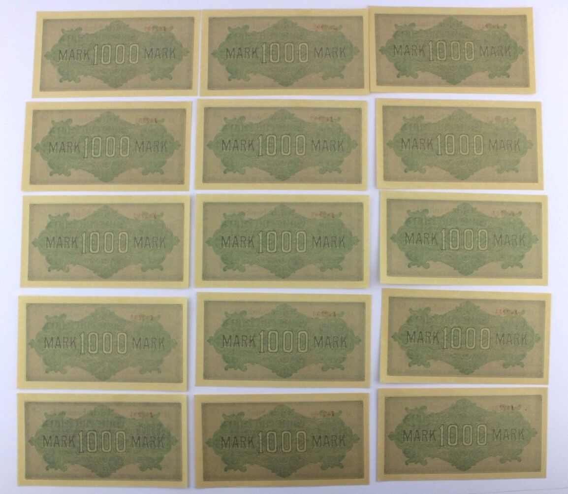 15x Ro. 75d Banknote 1000 Mark 1922 TOP Kassenfrisch fortlaufende Nr old Bill - Antikhandel-Stuttgart