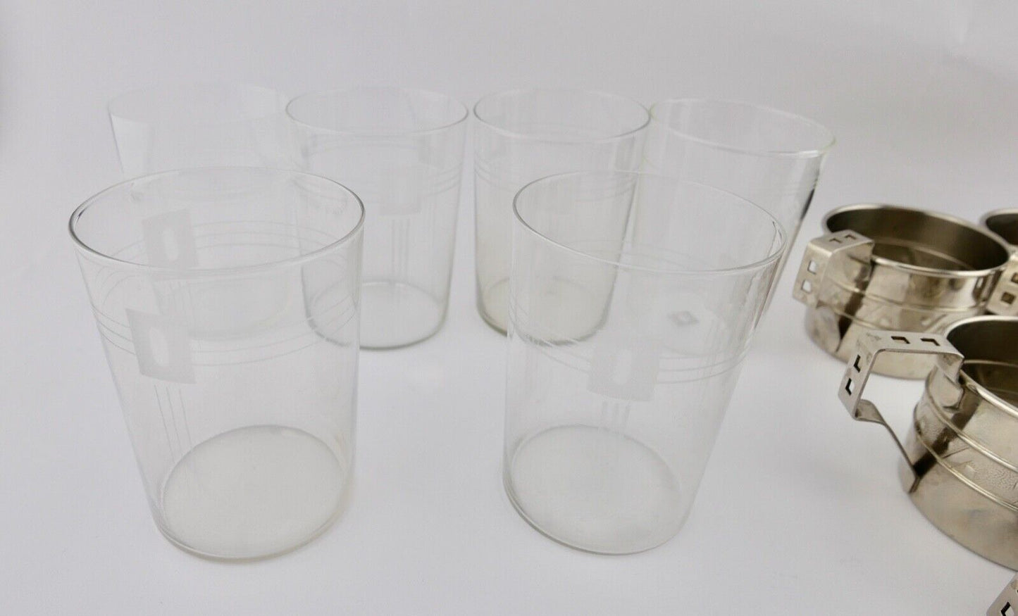 6x Teeglashalter mit Glaseinsatz 50er Jahre - Antikhandel-Stuttgart