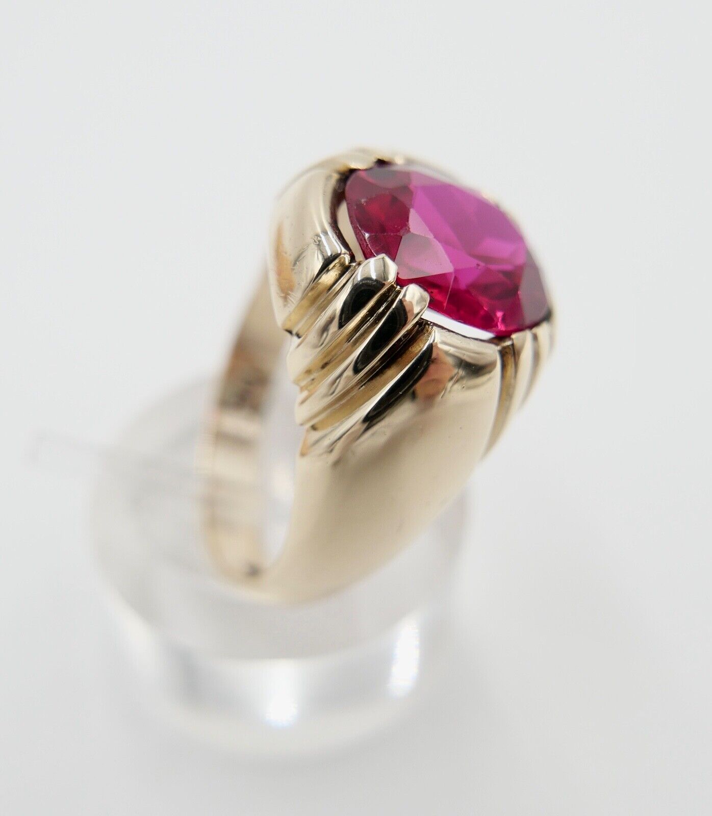 SEMCO Herren Damen Ring Synth. Rubin 5,4 Ct Vintage 10K Gelbgold Gr. 62-63 - Antikhandel-Stuttgart