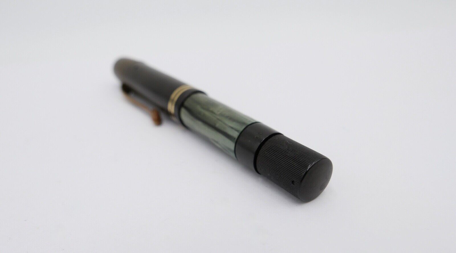 30er PELIKAN 100 Kolbenfüller Füller 585 14Ct Gold Feder grün schwarz gestreift - Antikhandel-Stuttgart