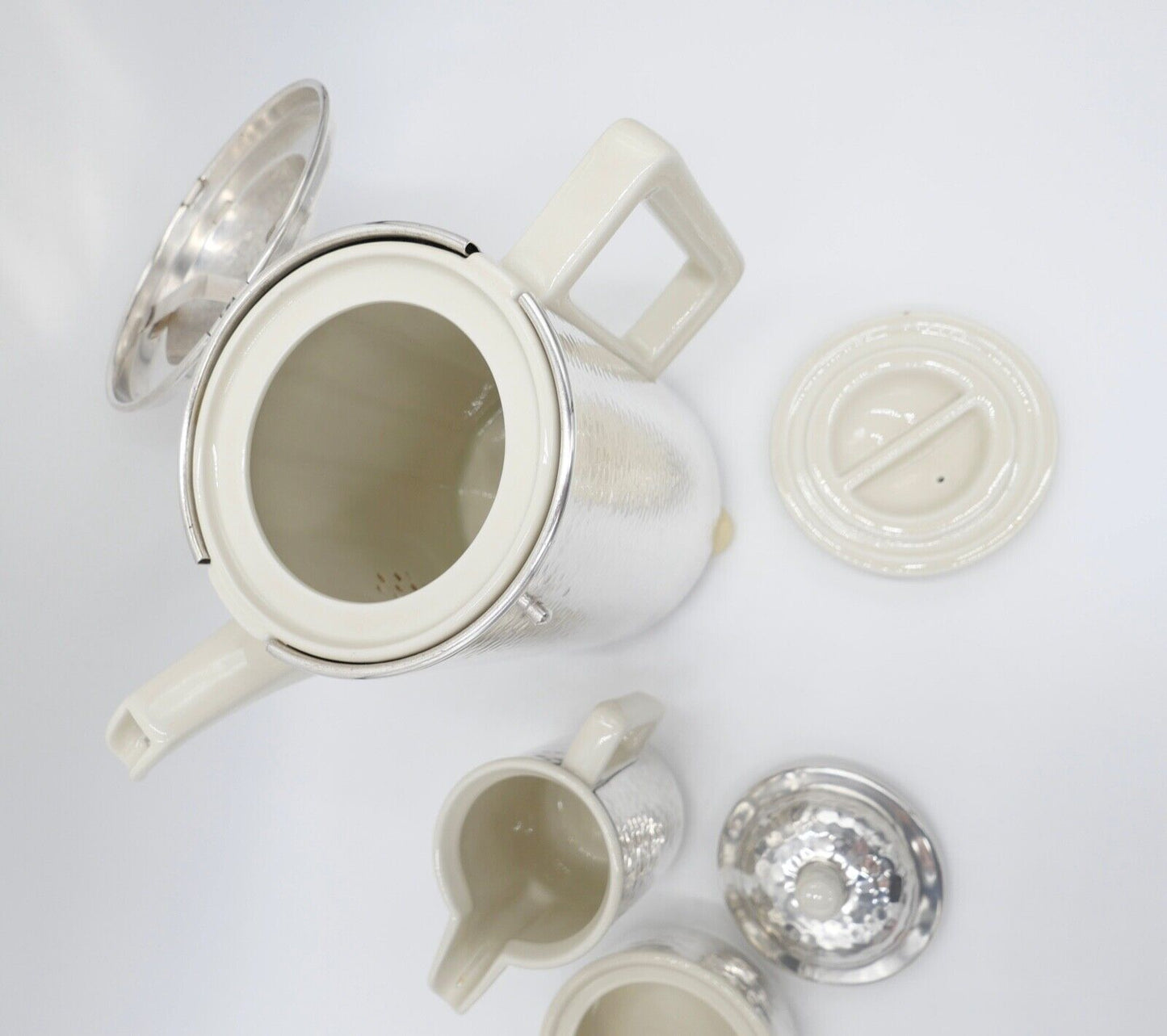 Kaffeekern WMF HUTSCHENREUTHER Kaffeekanne Milchkännchen Zuckerdose gehämmert - Antikhandel-Stuttgart