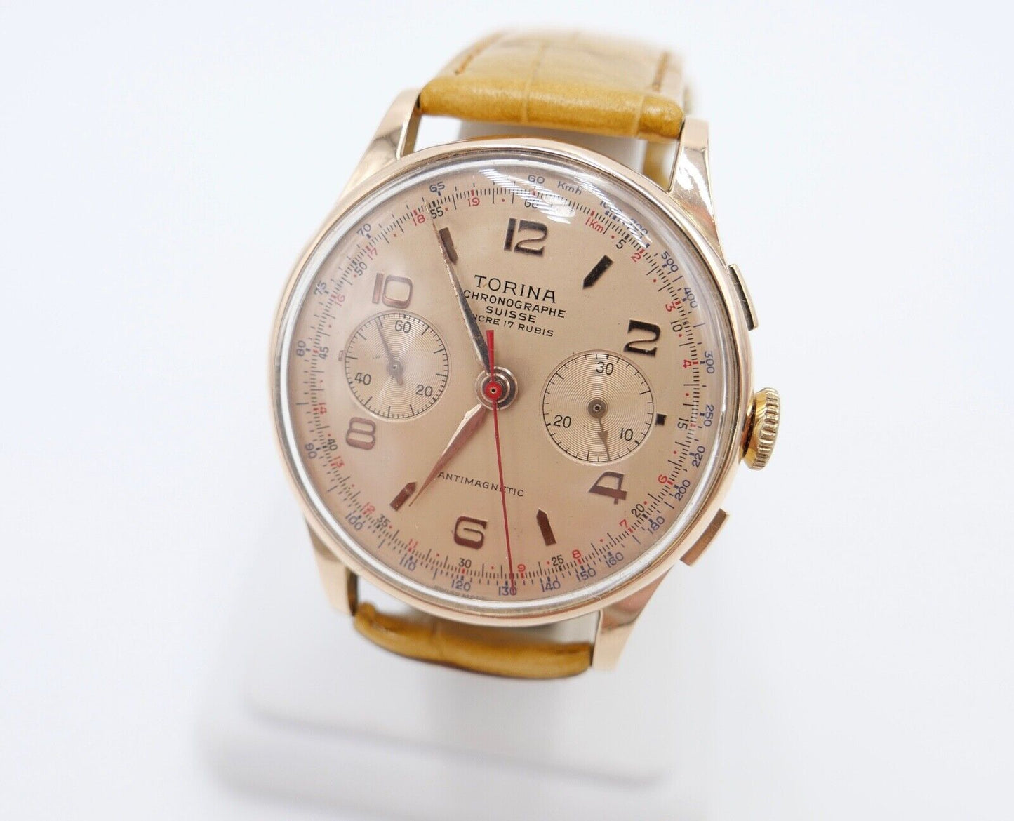 Torina Chronograph 1950er 750 18K Gold Landeron L.248 Herren Armbanduhr Ø 37,5mm - Antikhandel-Stuttgart