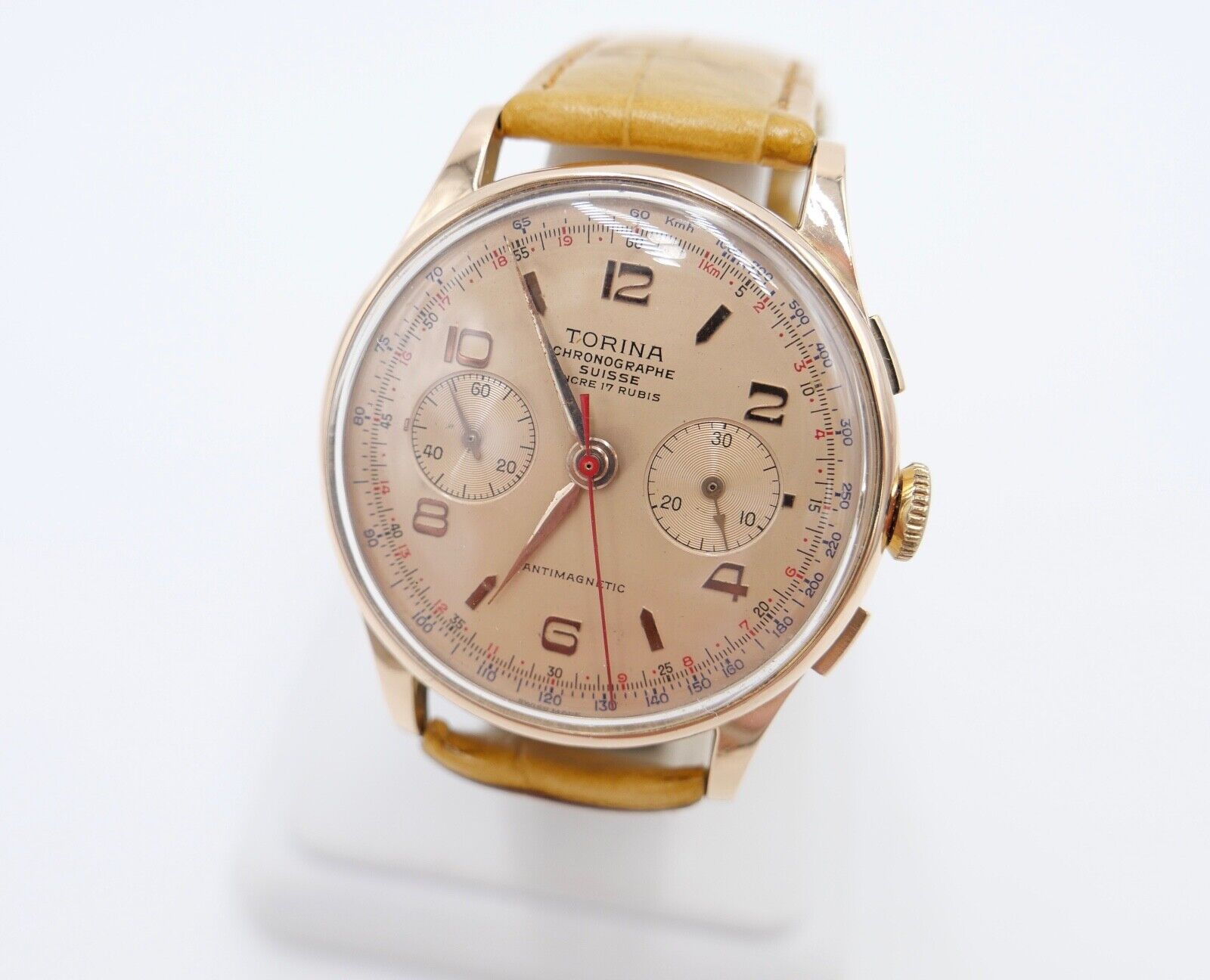 Torina Chronograph 1950er 750 18K Gold Landeron L.248 Herren Armbanduhr Ø 37,5mm - Antikhandel-Stuttgart