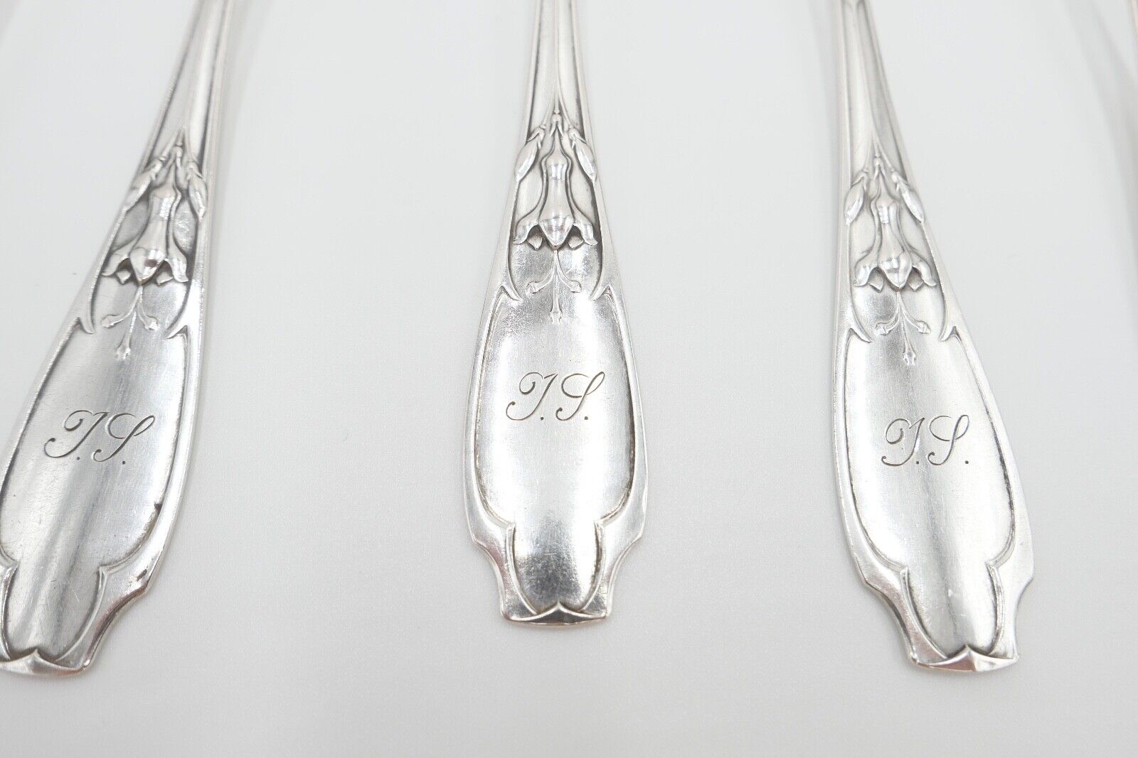 6x seltene antike Suppenlöffel LW Lutz & Weiss Monogramm JS 800 Silber 300,3 Gr - Antikhandel-Stuttgart