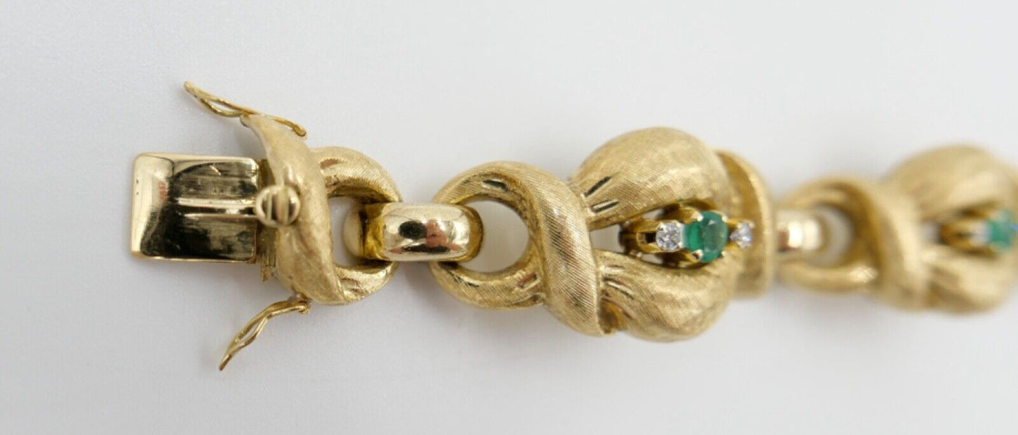 schweres 80er Jahre 750 18K Gelbgold Damen Armband Brillant & Smaragd F.RO 279AL - Antikhandel-Stuttgart