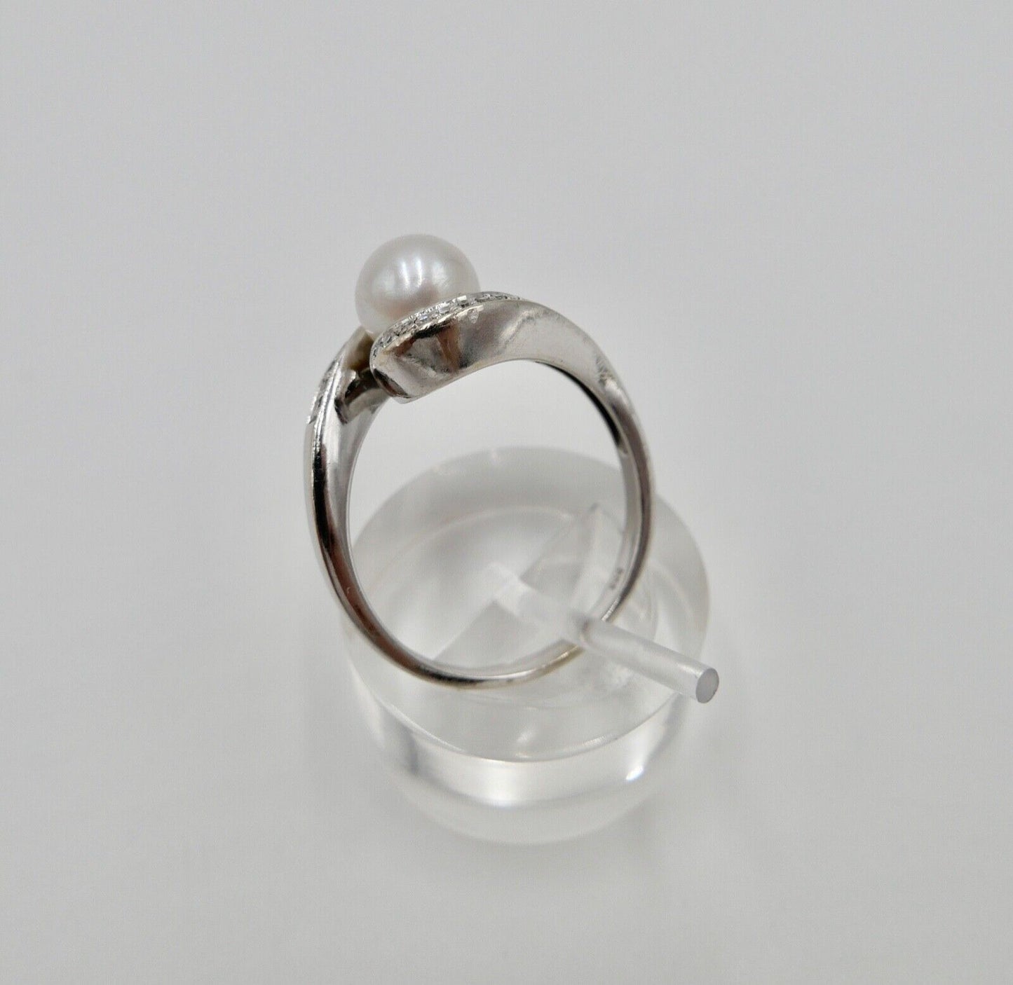 Diamant Perle Damen Weißgold Ring 585 14K Gr. 60 Ø 7,6mm - Antikhandel-Stuttgart