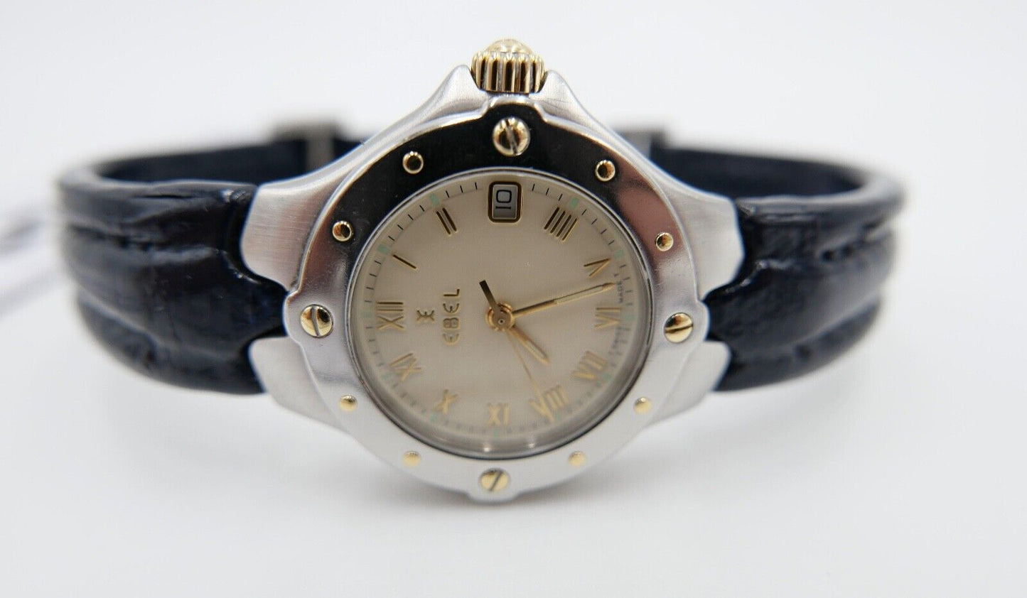 2000er EBEL SPORTWAVE QUARZ E6087621 blaues Lederband Damenuhr Ø 27mm - Antikhandel-Stuttgart