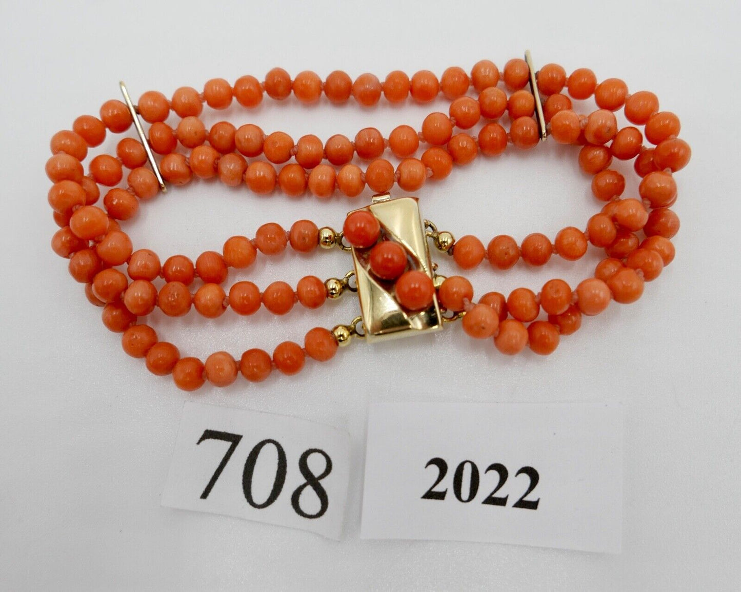 Korallen Armband 3 REIHIG 925 JKa Silber vergoldet ( aus einem Set ) - Antikhandel-Stuttgart