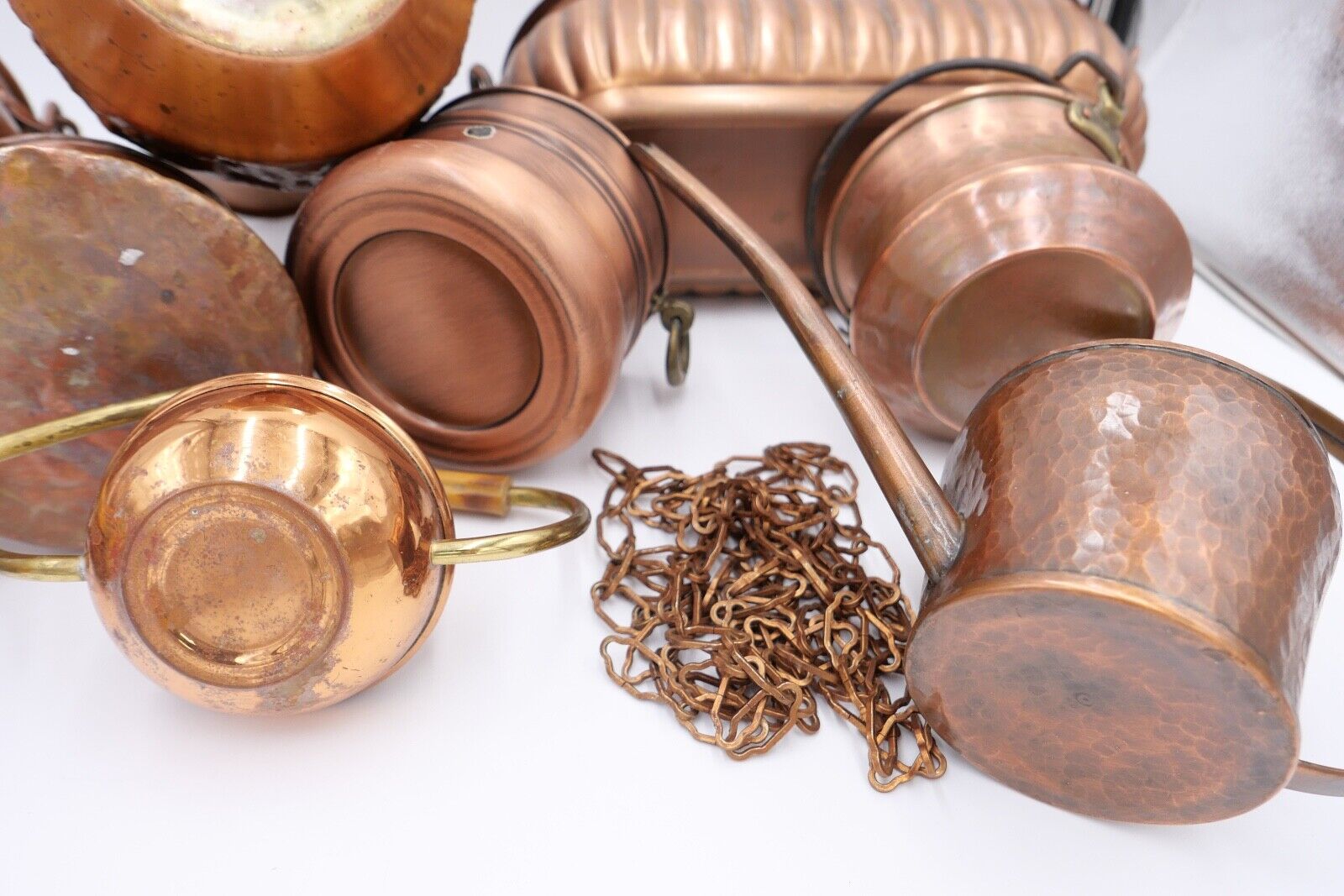 Posten 9 Teile Kupfer Kanne Kübel Gießkanne für Blumen etc. Dekoration - Antikhandel-Stuttgart