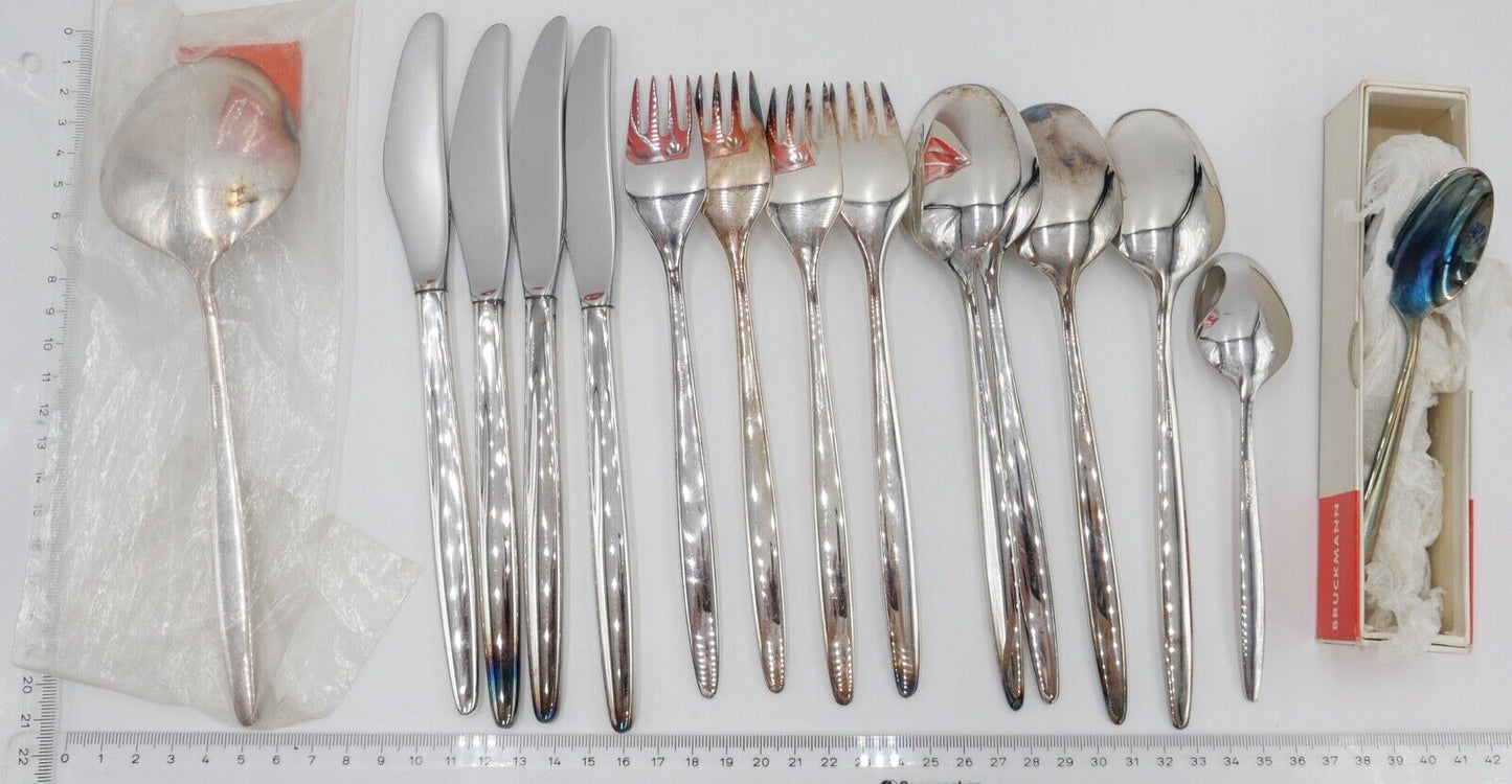 - NEU - 24 Teile BRUCKMANN 772 ELEGANCE 90er Silber Besteck Löffel Gabel Messer - Antikhandel-Stuttgart