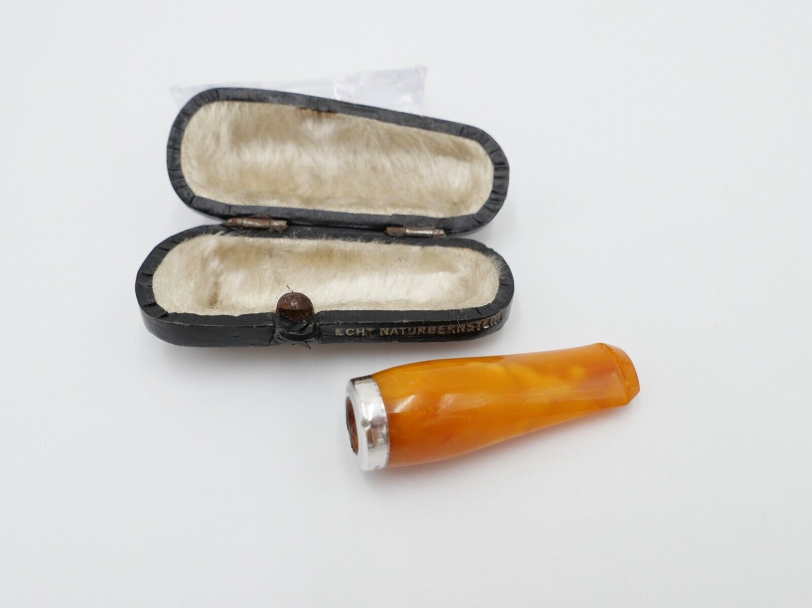 Bernstein Butterscotch Zigarrenspitze Box cigarette holder Amber 925 Silber - Antikhandel-Stuttgart