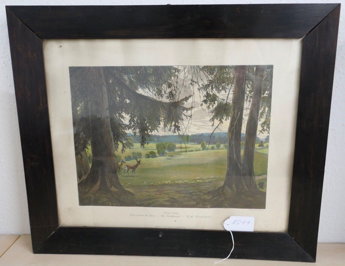 ULRICH WEBER Verlag Leipzig Farb - Lithographie " am Waldesrand " signiert - Antikhandel-Stuttgart