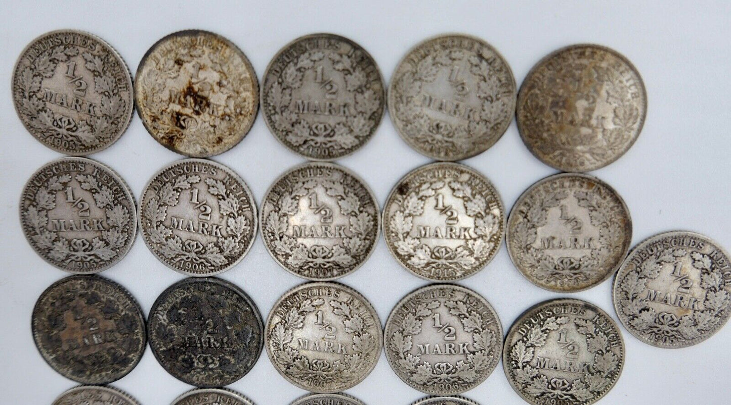 21x 1/2 Mark 1905 1906 1907 1909 1915 1916 J D F G A Silbermünze Jäger J.16 - Antikhandel-Stuttgart