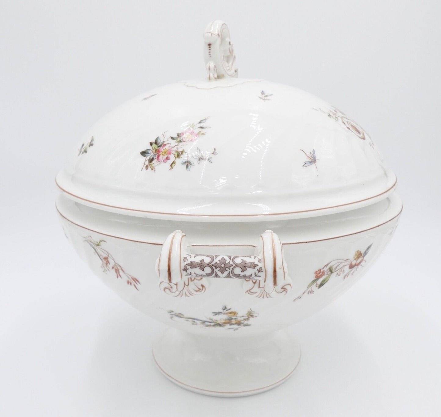 um 1900 große JUGENDSTIL XL Suppenterrine florales Dekor Blumenmuster Gravur - Antikhandel-Stuttgart