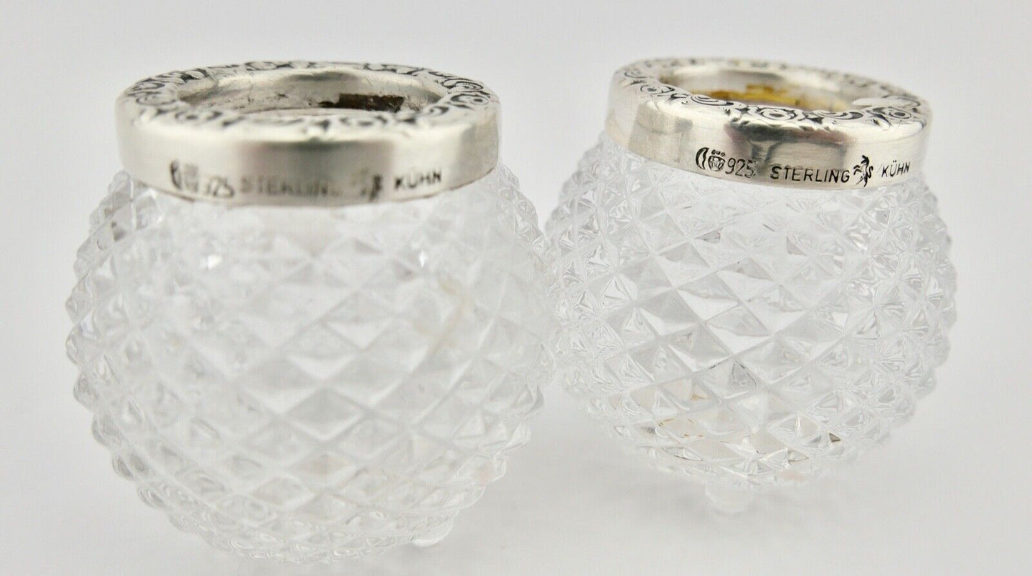 2x Kerzenhalter Gebr. Kühn Ø 4,5 cm Kristall mit 925 Silbermontur - Antikhandel-Stuttgart