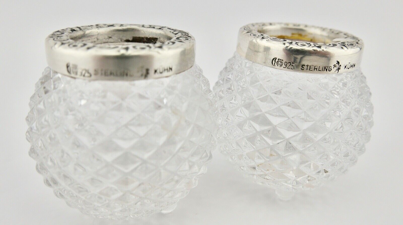 2x Kerzenhalter Gebr. Kühn Ø 4,5 cm Kristall mit 925 Silbermontur - Antikhandel-Stuttgart