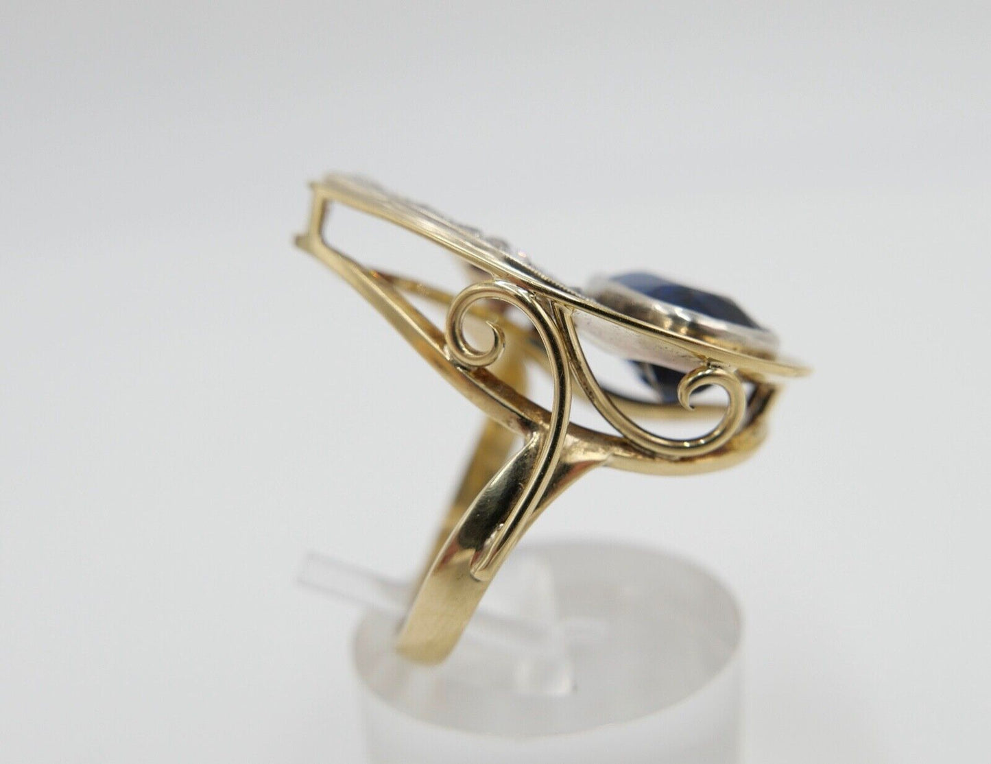 Extravaganter Diamant Damen Gold Ring 585 14K mit blau Stein Gr. 57-58 - Antikhandel-Stuttgart