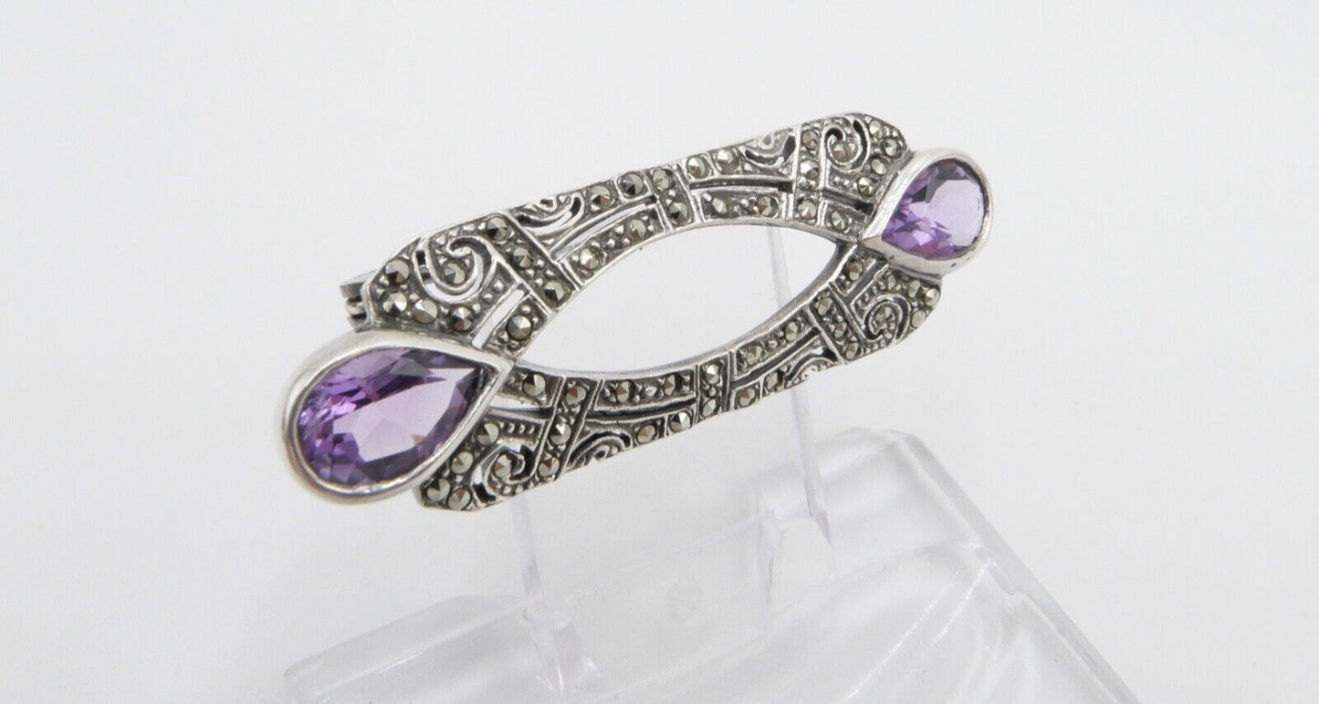 20er 30er Jahre Art Deco Brosche 50 mm Silber 925 Markasit lila Amethyst - Antikhandel-Stuttgart