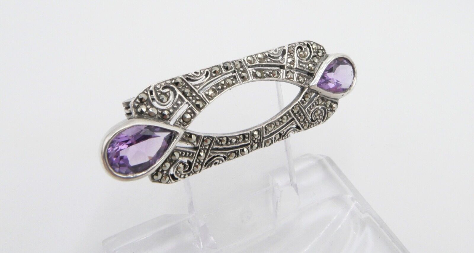 20er 30er Jahre Art Deco Brosche 50 mm Silber 925 Markasit lila Amethyst - Antikhandel-Stuttgart