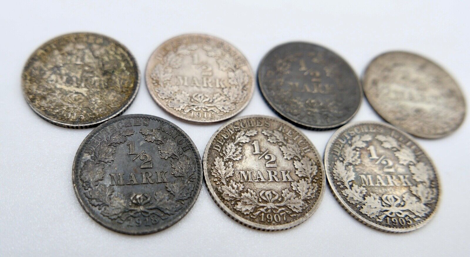 7x 1/2 Mark 1905 1907 1909 1915 1916 1917 1918 F D G A Silbermünze Jäger J.16 - Antikhandel-Stuttgart