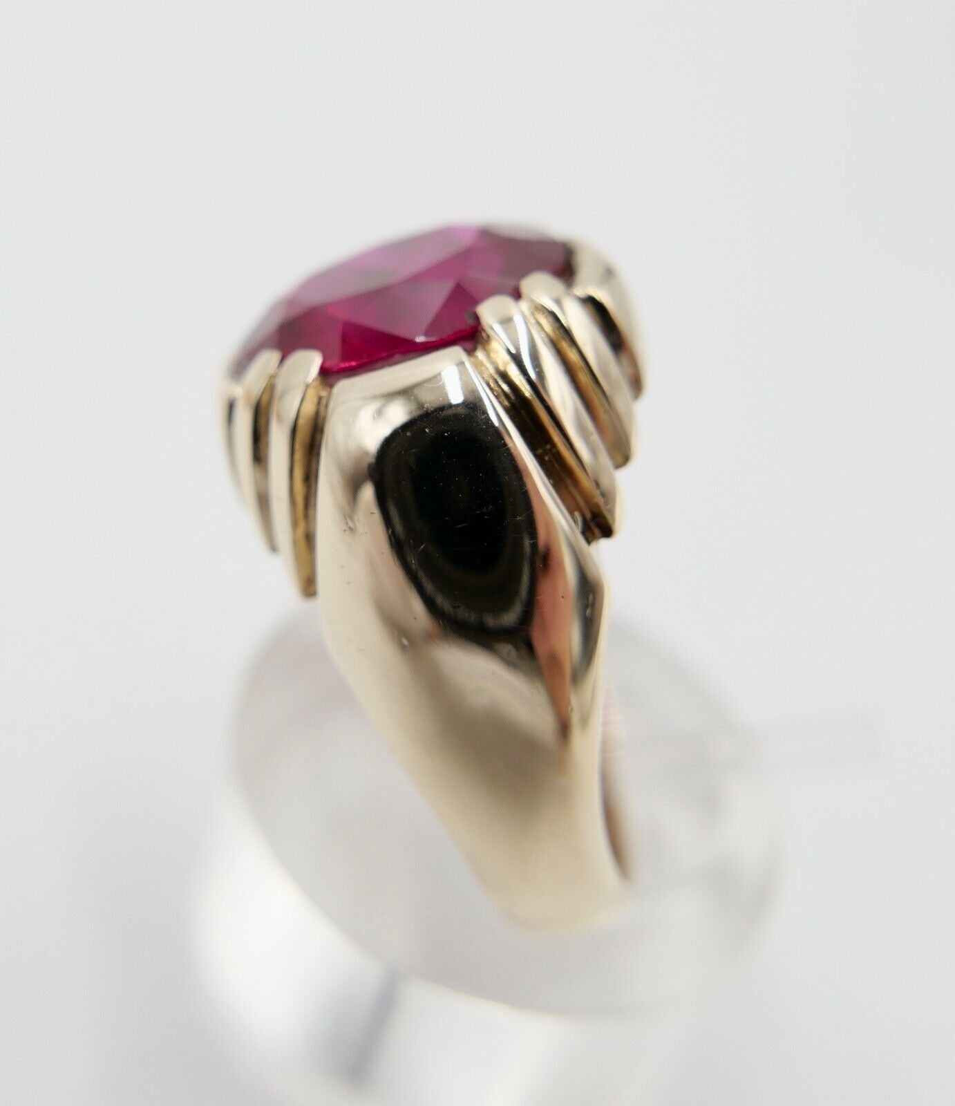 SEMCO Herren Damen Ring Synth. Rubin 5,4 Ct Vintage 10K Gelbgold Gr. 62-63 - Antikhandel-Stuttgart