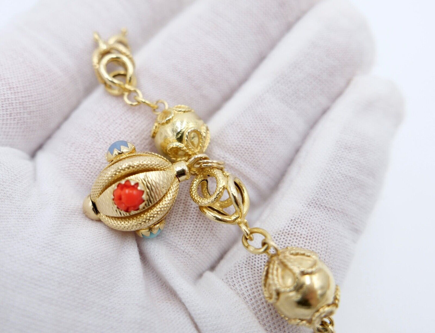 seltenes Bettelarmband Gold Armband 750 / 18K mit bunten Edelsteinen UNOAERRE - Antikhandel-Stuttgart