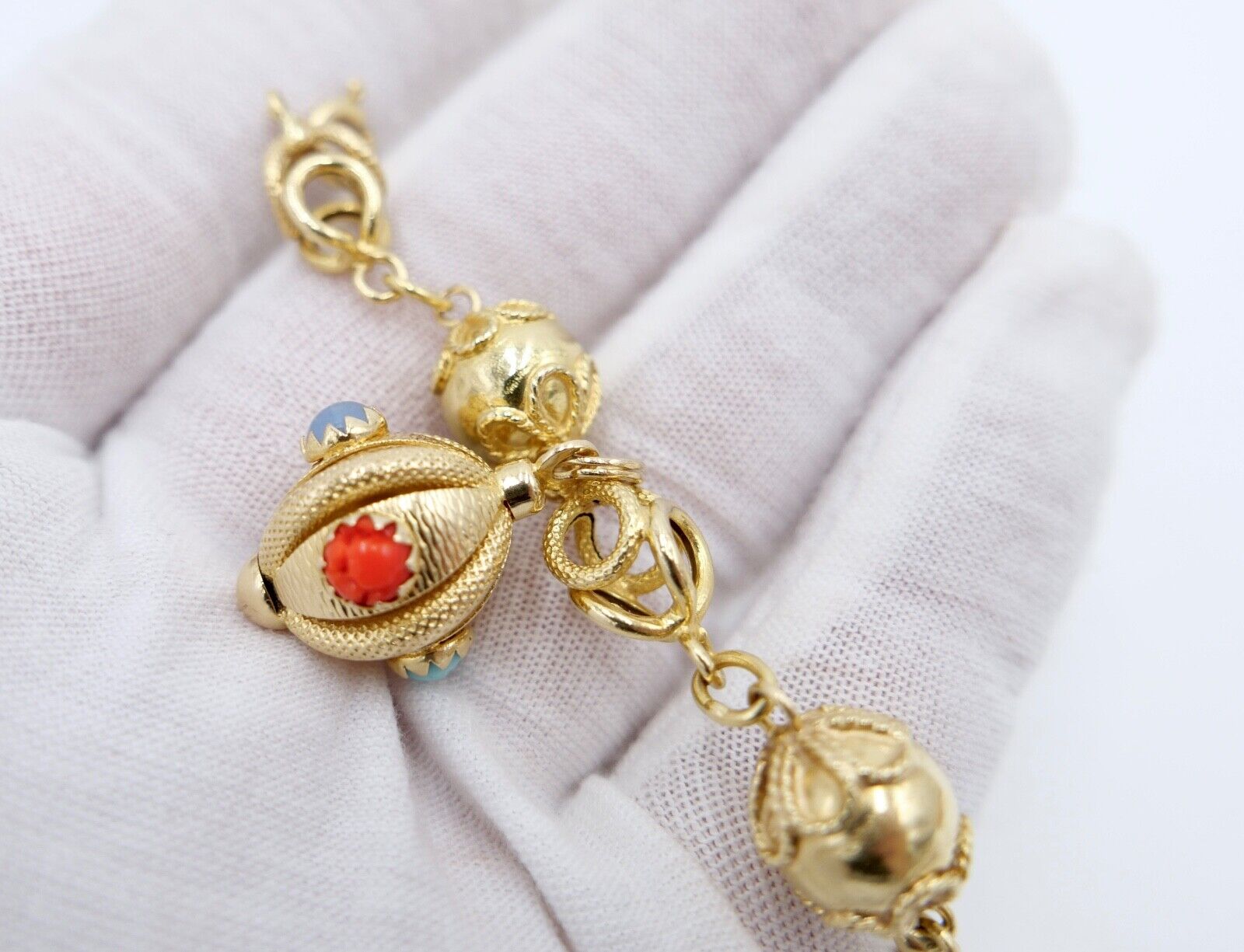 seltenes Bettelarmband Gold Armband 750 / 18K mit bunten Edelsteinen UNOAERRE - Antikhandel-Stuttgart