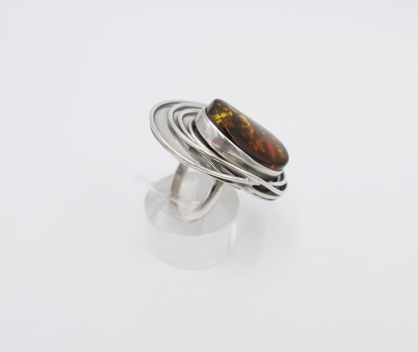 80er Jahre Designer Ring Bernstein Silber 925 Gr. 58 Frauenkopf W Warschau Polen - Antikhandel-Stuttgart