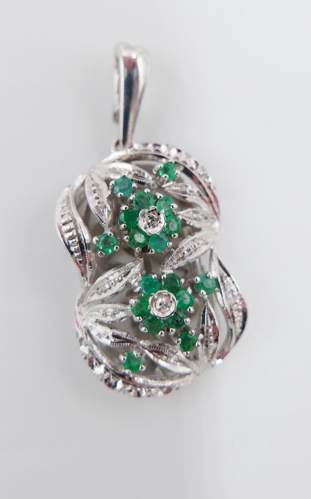 XXL Anhänger 750 18K Weißgold Diamanten & Smaragd 31x20 mm Schließe Perlenkette - Antikhandel-Stuttgart