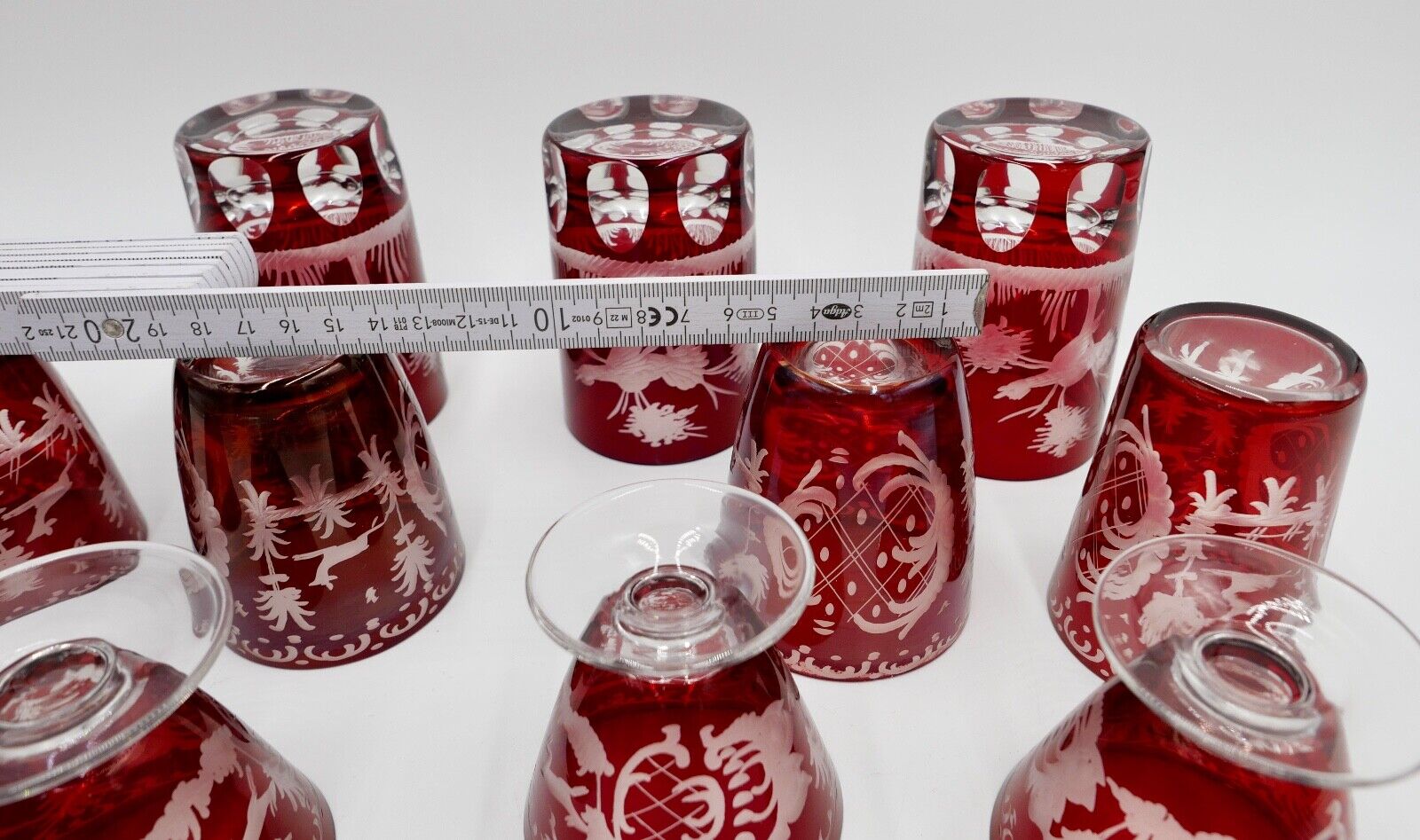 11x Jugendstil Gläser rubinrot Becher Glas EGERMANN Tierwelt um 1900 - Antikhandel-Stuttgart