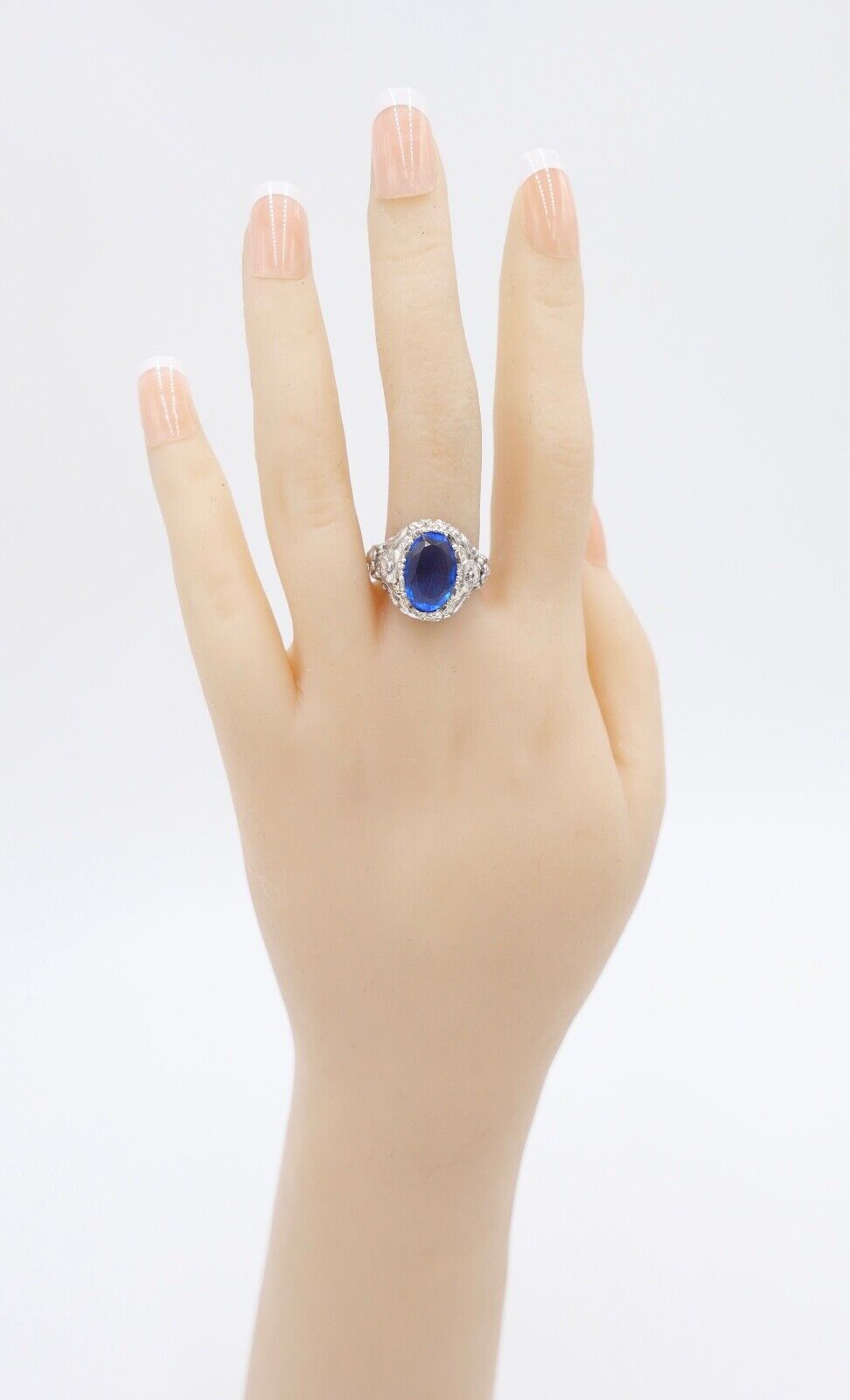 Jugendstil Damenring Ring Silber 935 Gr. 56 mit blauem Glasstein - Antikhandel-Stuttgart