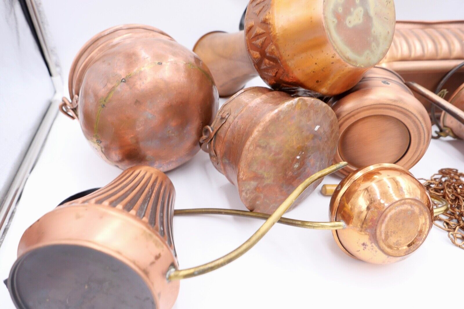 Posten 9 Teile Kupfer Kanne Kübel Gießkanne für Blumen etc. Dekoration - Antikhandel-Stuttgart