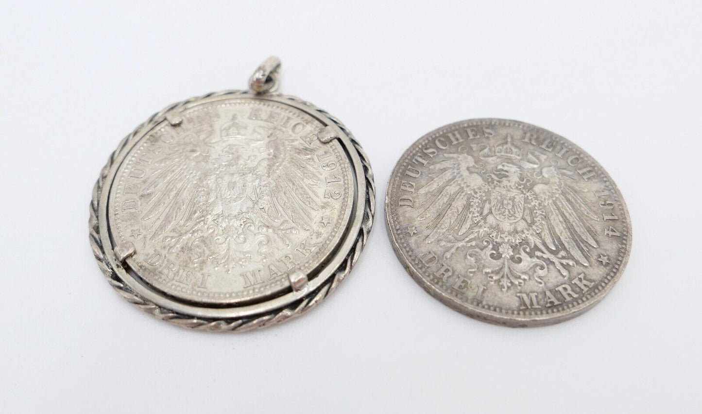 2x 3 Mark ss - vz Bayern Otto - Ludwig Jäger J.47 + J.52 Münzfassung Anhänger - Antikhandel-Stuttgart