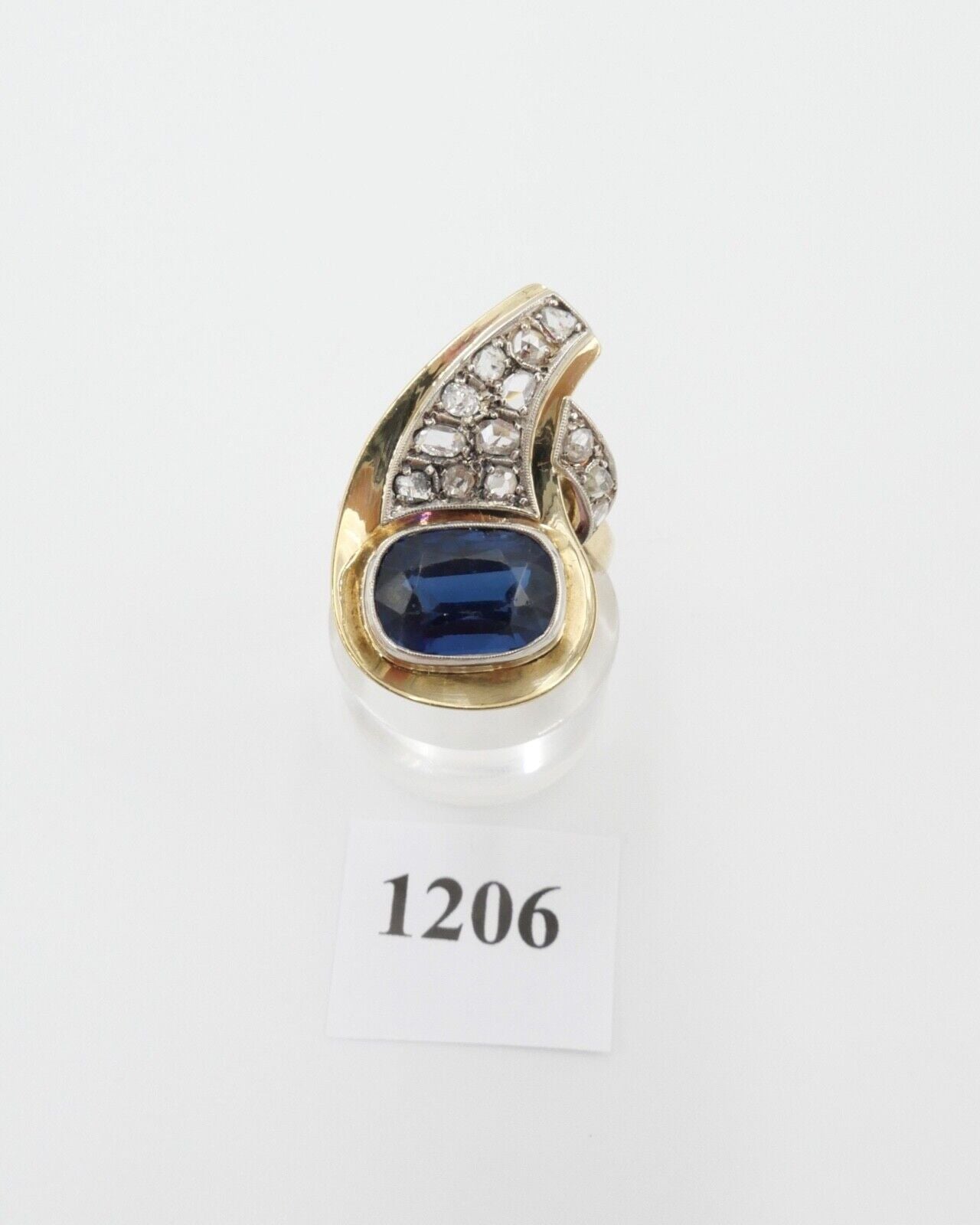 Extravaganter Diamant Damen Gold Ring 585 14K mit blau Stein Gr. 57-58 - Antikhandel-Stuttgart