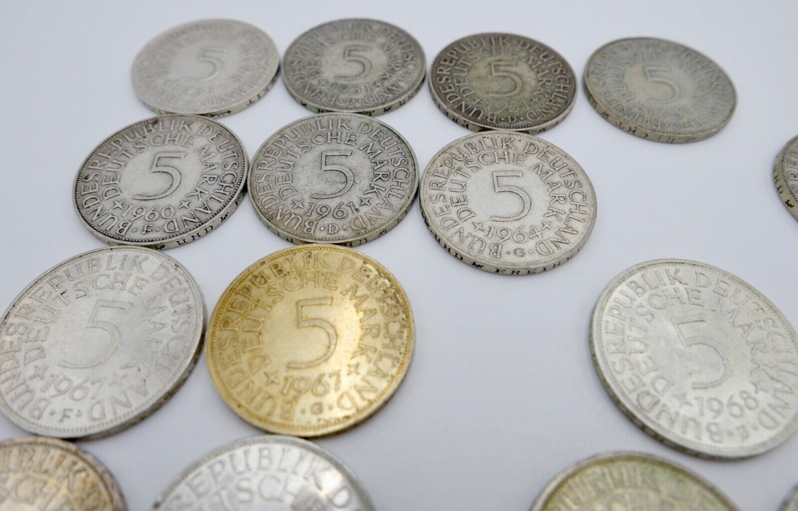 1951-1974 Konvolut LOT 34x 5 DM Silbermünzen J.387 Silberadler PP Heiermann - Antikhandel-Stuttgart