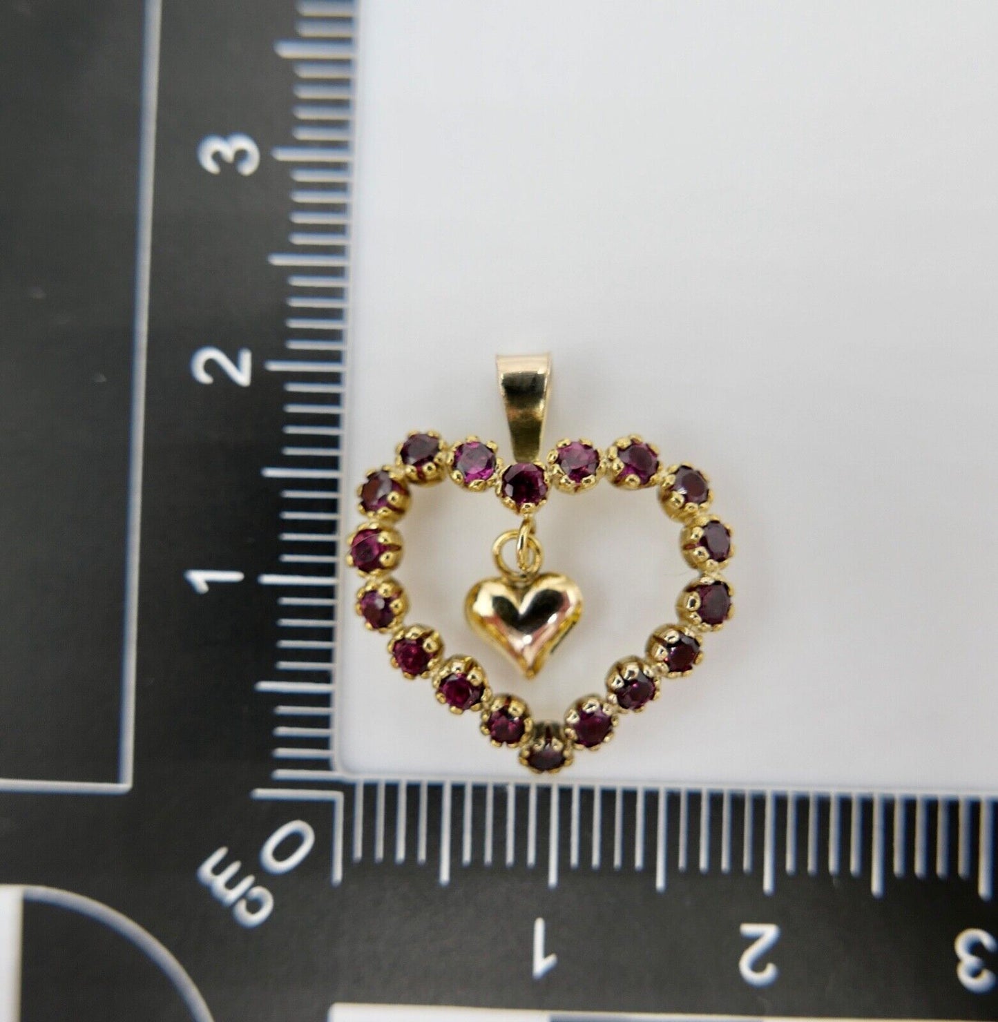 Herz Gold Anhänger 333 / 8K mit Pink Malawi Rhodolith Granat 1990er Jahren - Antikhandel-Stuttgart