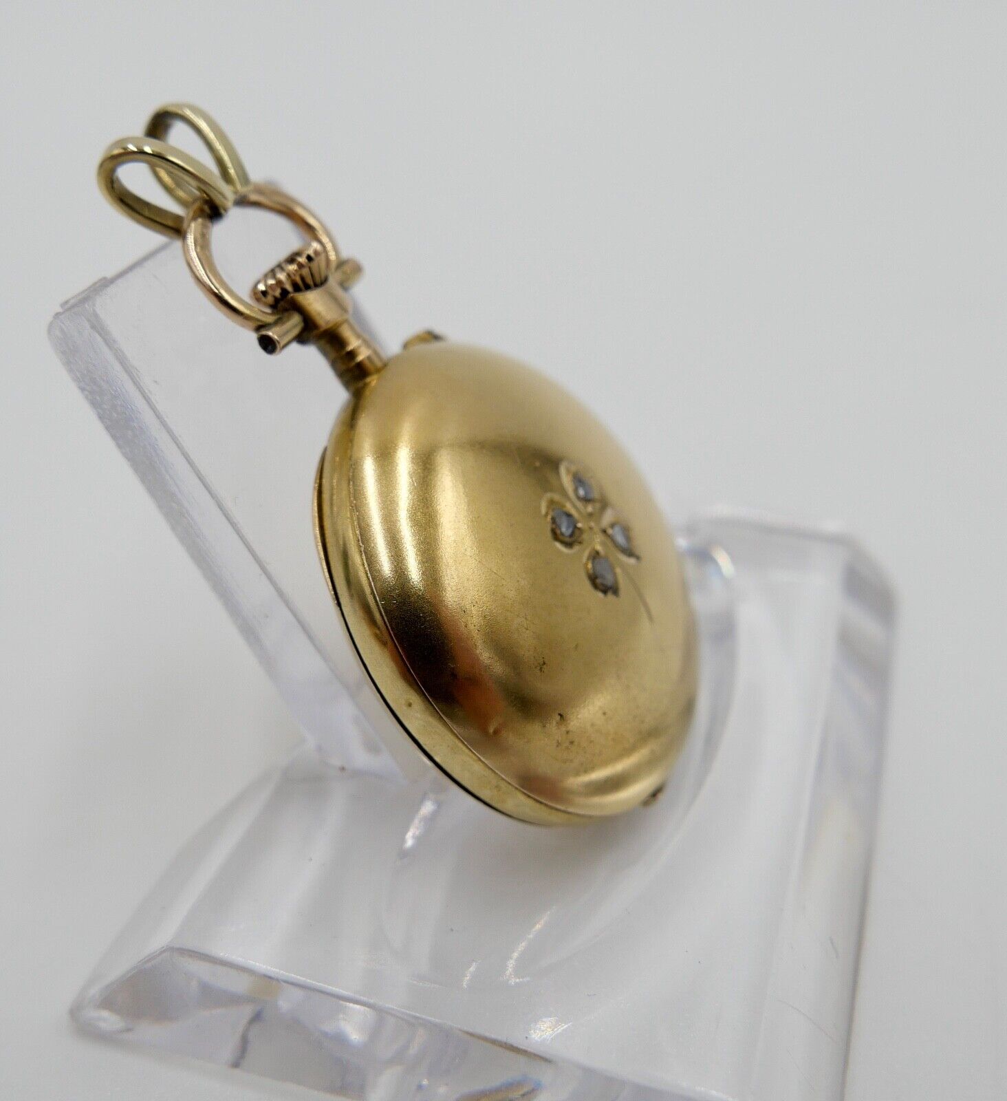 Antike Schweizer Damen Taschenuhr 585 Gold Diamanten im Kleeblatt 56 14K 0,585 - Antikhandel-Stuttgart